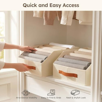 Fabric Storage Bins for Organizing - 10 Pack Large Trapezoid Collapsible Storage Bins with Front Handle, Closet Organizers and Storage for Bedroom, Home Shelves, Small Spaces, Beige