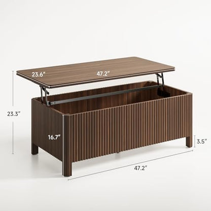 ONBRILL Fluted Lift Top Coffee Table, Mid-Century Modern Coffee Table
