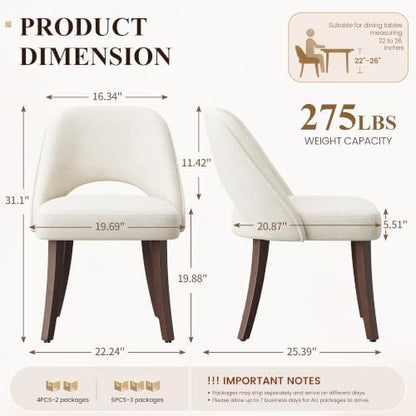 Wooden Dining Chairs Set of 6, Modern Upholstered Kitchen Chairs, Beige