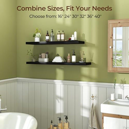 Floating Shelves for Wall 36 Inch Set of 3, Farmhouse Floating Shelves with Invisible Heavy Duty Bracket, 10 Inch Deep Bathroom Shelves for Storage, Living Room, Kitchen, Decor, Black