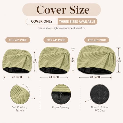 Storage Pouf Cover, No Filler, Corduroy, Light Olive Green, 28 Inch