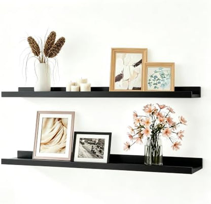 Black Floating Shelves for Wall Decor, 32 in Shelf with Lip Set of 2