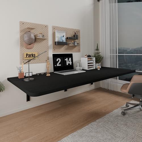 IAE 55x22in Floating Fold Desk,Wall-Mounted Folding Computer Table,Black
