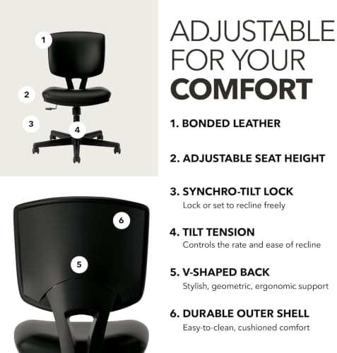 HON Volt Ergonomic Office Chair, Armless, Office Desk Computer Chair, Black