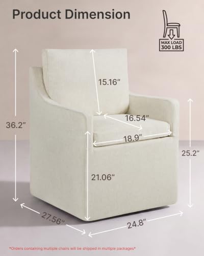 KISLOT Upholstered Dining Chairs Set of 4 with Casters, Cream Beige