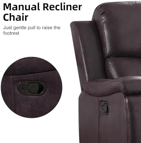 CANMOV Manual Recliner Chair, Classic Faux Leather Recliner Chair with Overstuffed Arms and Back, Manual Single Sofa with Concealed Cup Holders, Dark Brown