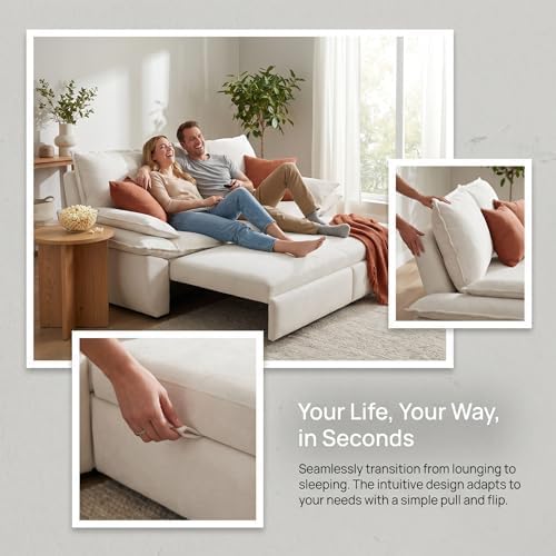 73.2" Sofa Bed Queen, 3-in-1 Pull Out Sofa Bed with Pillow Armrest, Modern Velvet Convertible Sleeper Futon Sofa for Living Room Small Space, Apartment, Bedroom, White