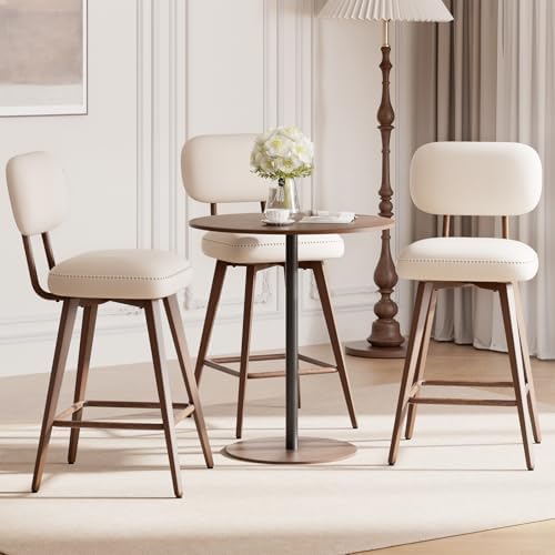 MALOL 26“ PU Leather Swivel Bar Stools Set of 4, Beige