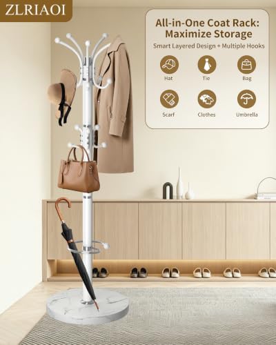 Metal Coat Rack, Modern Coat Rack Stand, 360°Rotary Coat Tree Stand