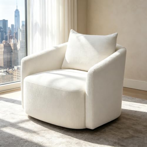 Oversized Boucle Swivel Accent Chair, 40" Wide Upholstered Armchair with Pillow,5Colors (1, White)