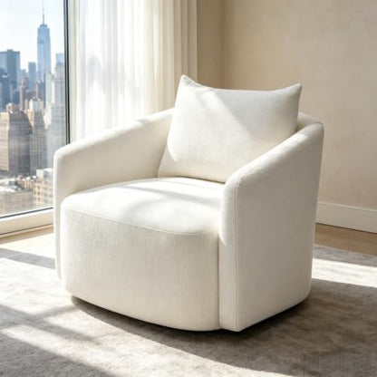 Oversized Boucle Swivel Accent Chair, 40" Wide Upholstered Armchair with Pillow,5Colors (1, White)