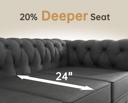 Morden Fort 2 Piece Classic Chesterfield 4-Seater Set, Tufted Chair & Sofa Furniture Solid Wood Legs Thick Cushion, Pet-Friendly Couch Set for Living Room Bedroom Apartment, Linen Grey