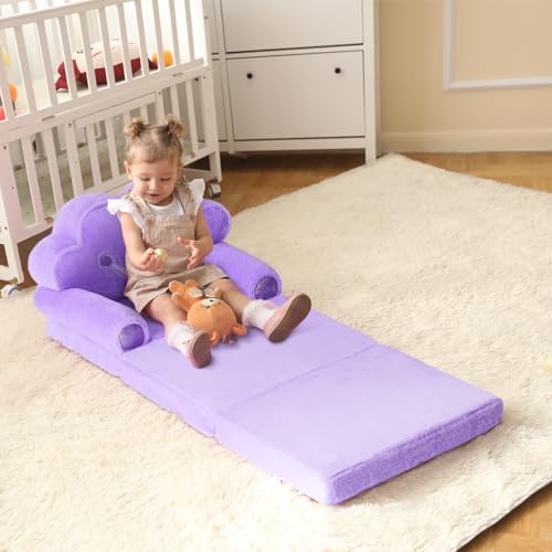 MOONBEEKI Toddler Sofa Chair Comfy, Foldable Princess Couch for Kids Girl