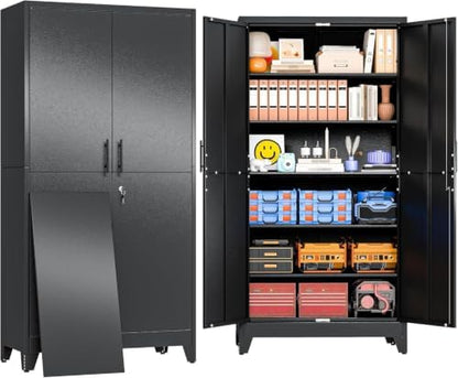 79" Metal Storage Locker Cabinet with Lock and 5 Adjustable Shelves,Steel Lockable Garage Tool Cabinet, File Cabinet,Kitchen Pantry Cabinet for Home,Office,Garage,School,Warehouse Black