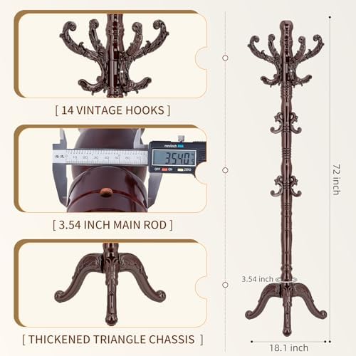 ZOZOE Wooden Coat Rack Stand,Vintage Coat Rack Freestanding with 14 Hooks