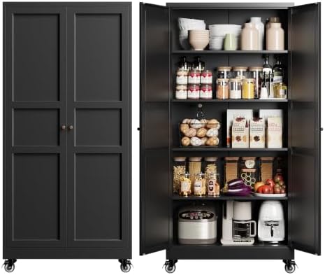 Black Rolling Metal Garage Storage Cabinet,Kitchen Storage Cabinet