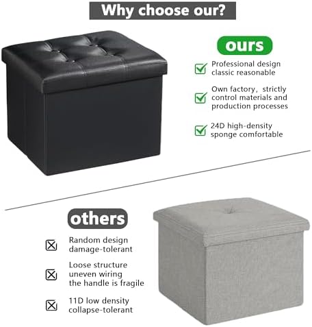 AmasSmile Ottoman with Storage,17" Folding Leather Foot Rest Chest,Black