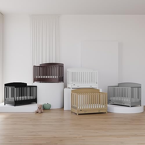 Graco Benton 5-in-1 Convertible Crib with Drawer (Pebble Gray) – GREENGUARD Gold Certified, Converts from Baby Crib to Toddler Bed, Daybed and Full-Size Bed, Full-Size Nursery Storage Drawer