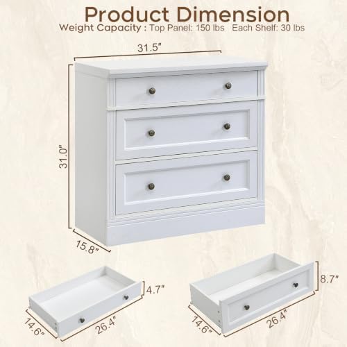 Night Stand, 31.5" Oversized Extra Large, Ivory White