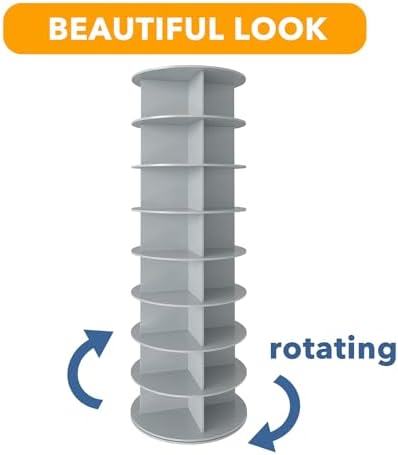 SpaceAid 8 Tier Rotating Shoe Rack Tower, Spinning Shoe Display Lazy Susan, Revolving 360 Shoe Rack Storage Round Carousel, Vertical Handbag Rotate Shoes Closet Organization (8-Tier Gray)