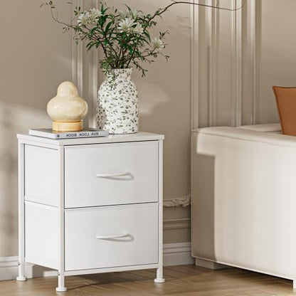 Hexago Nightstand Small Dresser with 2 Fabric Drawers Side Table, Nightstand Storage Chest, Bedroom End Table Kids Bedside Storage Furniture for Closet, Entryway, Dorm, White, 2 Pack