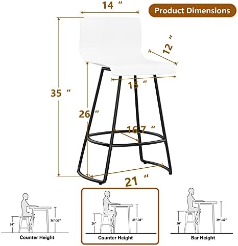 Bar Stools Set of 4 Counter Height Bar Stools Modern Swivel Bar Chairs with Back Plastic 26" Metal Counter Height stools Kitchen Dining Chairs Bar Funiture,White