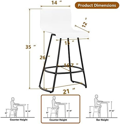 Bar Stools Set of 4 Counter Height Bar Stools Modern Swivel Bar Chairs with Back Plastic 26" Metal Counter Height stools Kitchen Dining Chairs Bar Funiture,White