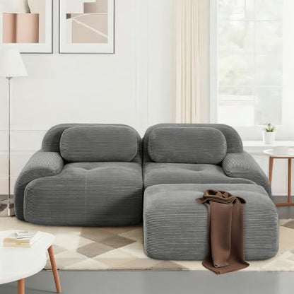 81" Corduroy Modern Sectional Couch, Boneless Couch, Compact sofa, Grey