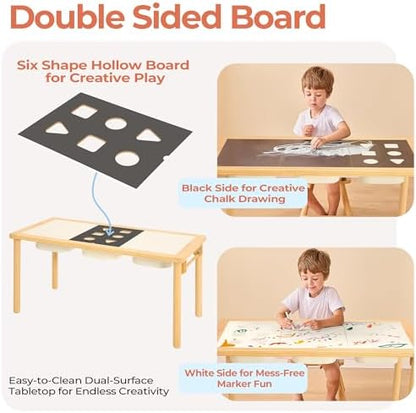Sand and Water Table for Toddlers with 3 Storage Bins, Wooden Activity Table with Double-Sided Boards, Sensory Table, Indoor & Outdoor Use