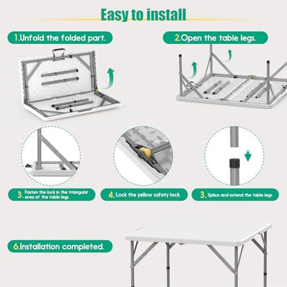 34'' Square Folding Card Table, Dining Table with Handle and Safety Lock