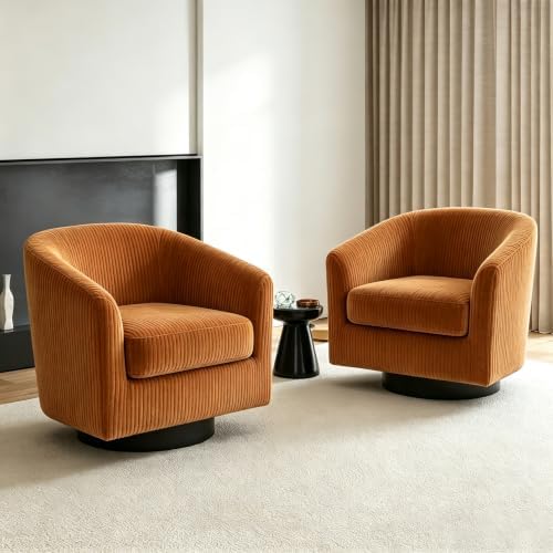 Swivel Barrel Chairs Set of 4, Corduroy Accent Chair, Orange