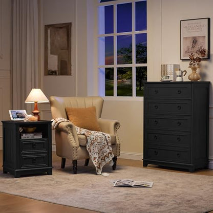 Joaxswe Farmhouse 5 Drawer Dresser for Bedroom Set of 2, 42" Tall Small Dressers & Chest of Drawers, Rustic Wood Dresser with Metal Handle, Storage Organizer Closet for Living Room, Hallway,Entryway