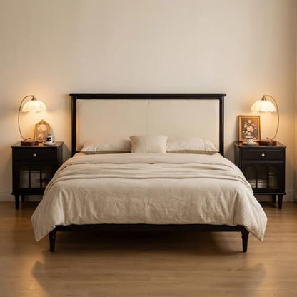 Solid Wood Nightstand Set of 2, Wooden Nightstands with Drawer and Fluted Glass Door – Mid Century Modern Farmhouse Vintage Night Stand, Left and Right Set, 15.75" D x 16.54" W x 22.83" H
