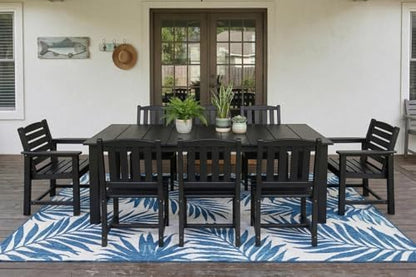 Perli™ 9-Piece Outdoor Dining Set, All-Weather HDPE Patio Furniture with 8 Ergonomic Chairs & Large Table, Built-in Umbrella Hole, UV-Resistant Set for Backyard, Deck, Poolside, Black