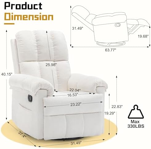 Korser Small Swivel Rocker Recliner Chair, Manual Recliner, Beige