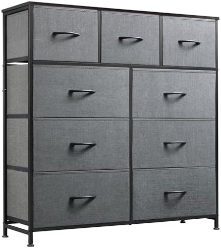 WLIVE Tall Dresser for Bedroom, 9 Drawer Chest of Drawers, Dark Grey