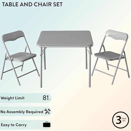 Heritage Kids Grey Kids Activity Table and Chair Set,3-Piece Furniture Set with 1 Square Table & 2 Folding Chairs, Playroom Table Set for Ages 3+