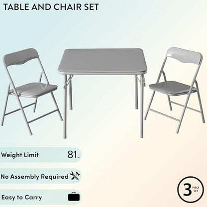 Heritage Kids Grey Kids Activity Table and Chair Set,3-Piece Furniture Set with 1 Square Table & 2 Folding Chairs, Playroom Table Set for Ages 3+