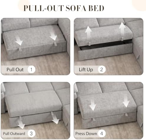 Modular Sectional Sofa with Pull Out Bed, L Shaped Sectional Couches
