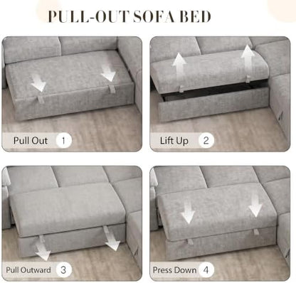 Modular Sectional Sofa with Pull Out Bed, L Shaped Sectional Couches