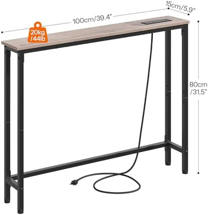 HOOBRO 39.4 Inch Narrow Console Table with Power Outlets, Sofa Table