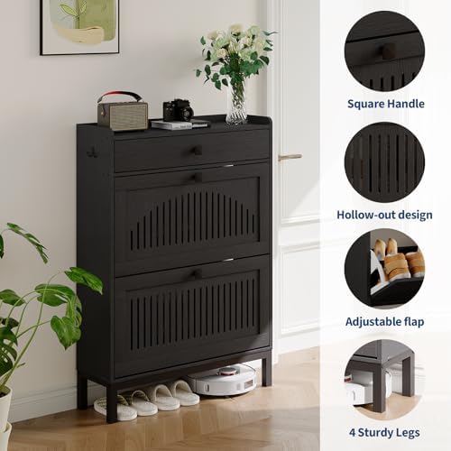 GarveeHome Freestanding Shoe Cabinet for Entryway with 2 Flip Drawers