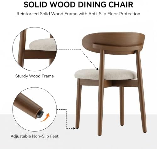 Wooden Dining Chairs set of 4, Farmhouse Dinner Chairs with Curved Back