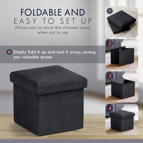 Ornavo Home Small Square Storage Ottoman, Set of 2, 12x12x12, Black