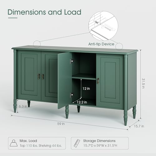 JOINICE 59" Sideboard Buffet Cabinet with Storage for Living Room,Green