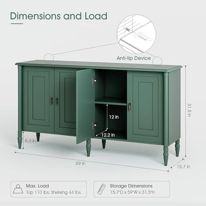 JOINICE 59" Sideboard Buffet Cabinet with Storage for Living Room,Green