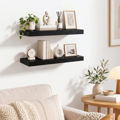 Dreamland 24 Inches Wall Mounted Wood Floating Shelves, Black, 2 Pack