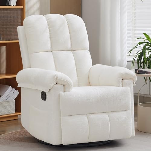 Korser Small Swivel Rocker Recliner Chair, Manual Recliner, Beige