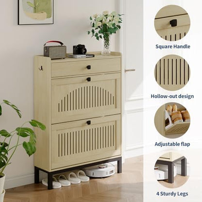 GarveeHome Freestanding Shoe Cabinet for Entryway with 2 Flip Drawers