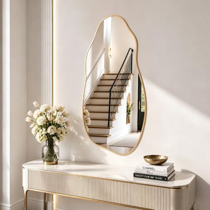 Matte Gold 30x16.5 Inch Irregular Freeform Wall Mirror